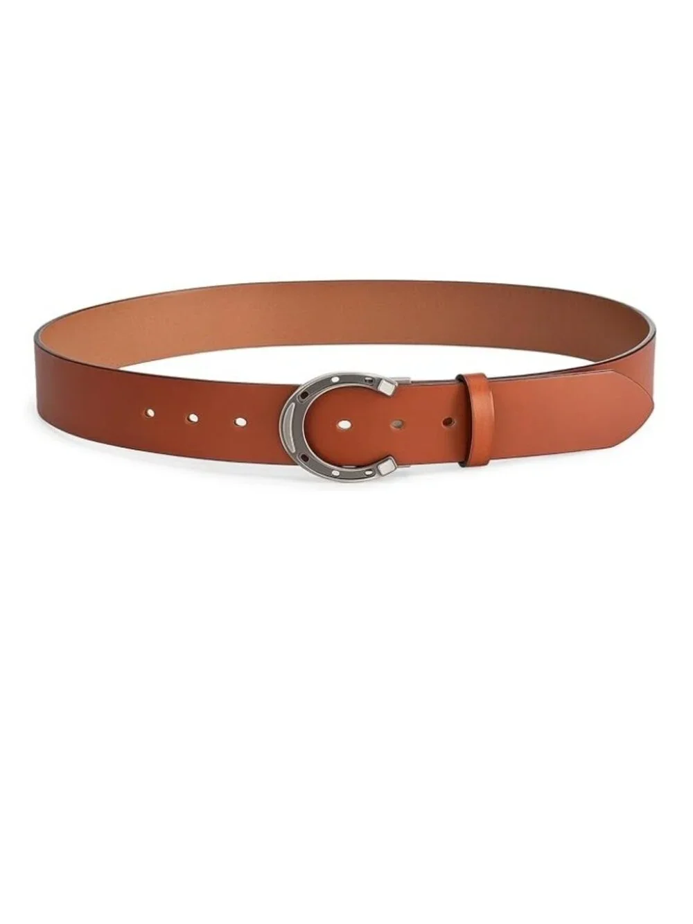 BIYBLETES Horseshoe Belt Buckle Belt Brown 100% Genuine Leather Unisex - 30